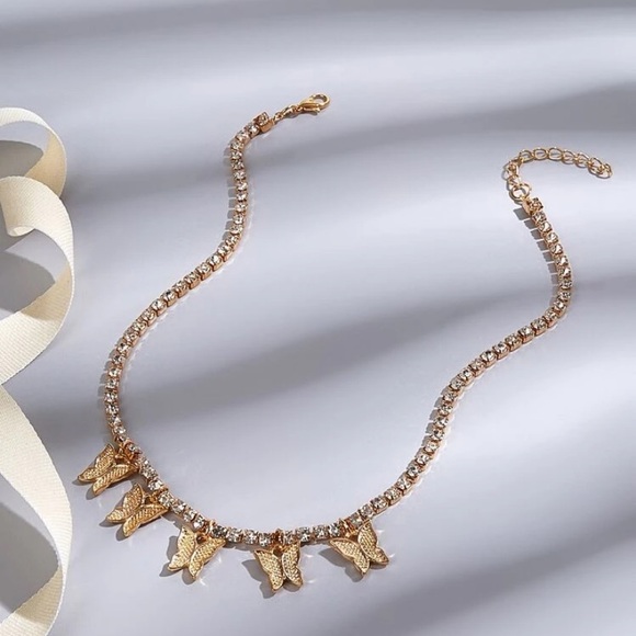 Jordan Jewelry - Butterfly Rhinestone Tennis Chain Necklace